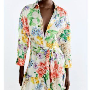 ZARA NWT MULTICOLOR RUFFLED FLORAL SHORT DRESS XL